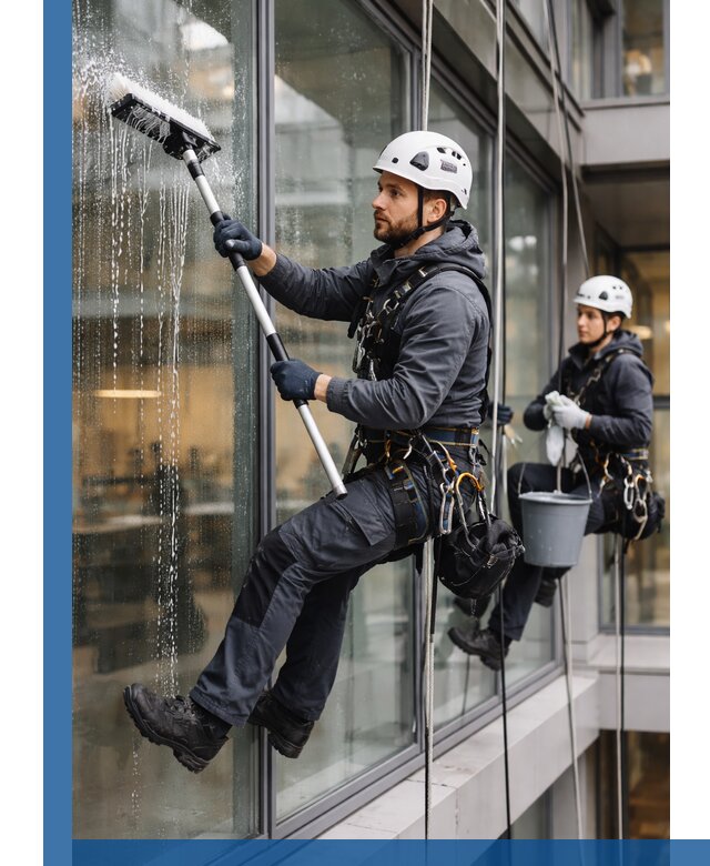Профессиональная мойка витражей промышленными альпинистами в Кондопоге