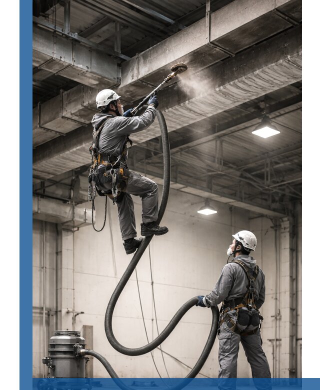 Обеспыливание потолочных конструкций в Кондопоге промышленным альпинизмом