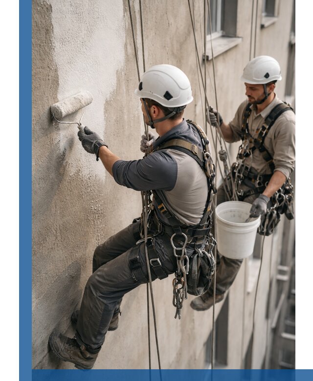 Грунтовка фасада на высоте в Кондопоге промышленными альпинистами