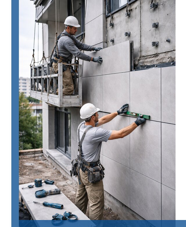 Монтаж керамогранита на фасад в Кондопоге под ключ с гарантией качества