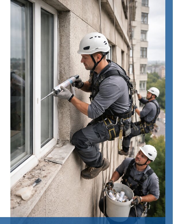 Герметизация оконных швов снаружи в Кондопоге от 1523 р. | ВЫСОТНИК-Кнп