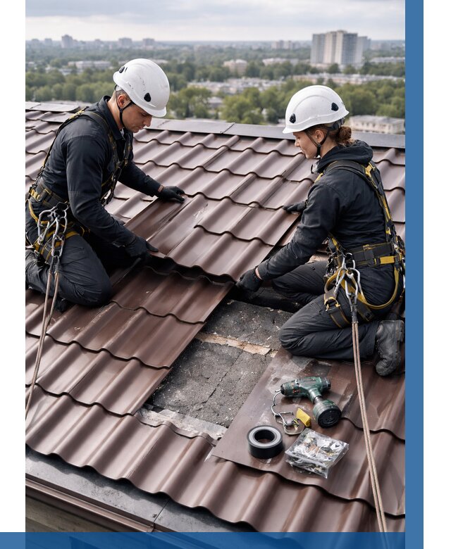 Ремонт металлочерепицы на крыше в Кондопоге от 914 р. | ВЫСОТНИК-Кнп