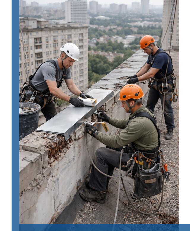 Ремонт парапета на кровле в Кондопоге, высотные работы с гарантией