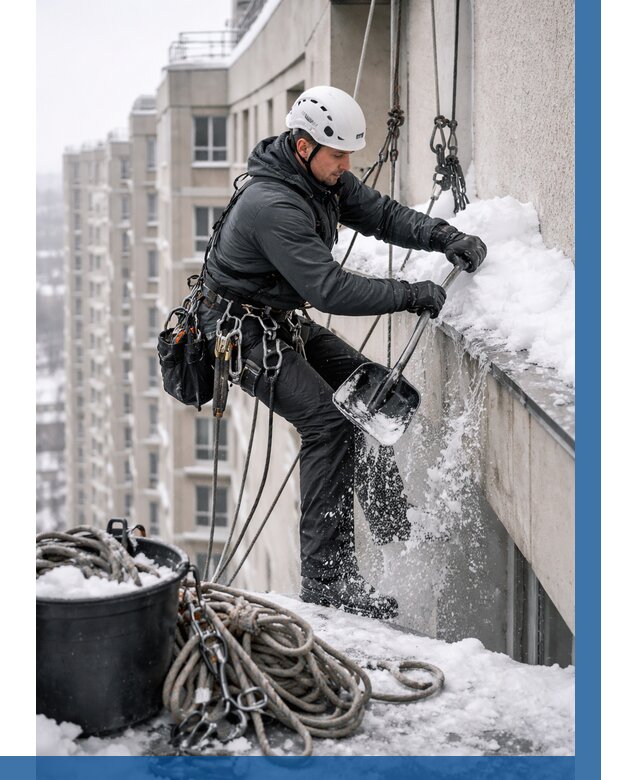 Очистка карнизов от снега в Кондопоге от 305 р. | ВЫСОТНИК-Кнп