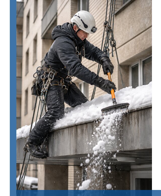 Очистка козырьков от снега в Кондопоге круглогодично безопасно