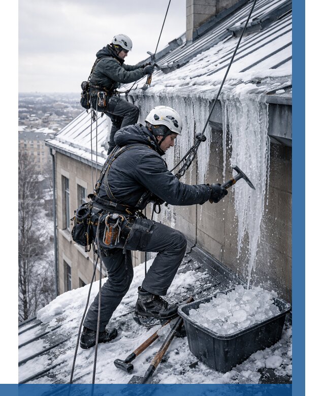 Удаление наледи с кровли в Кондопоге от 5584 р. | ВЫСОТНИК-Кнп