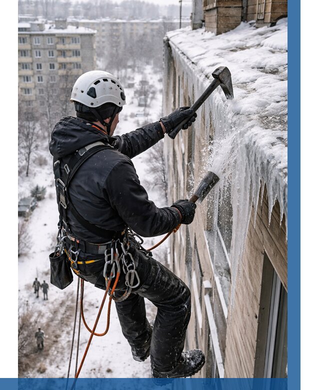 Сбивание сосулек с крыши в Кондопоге по цене от 4568 р. | ВЫСОТНИК-Кнп