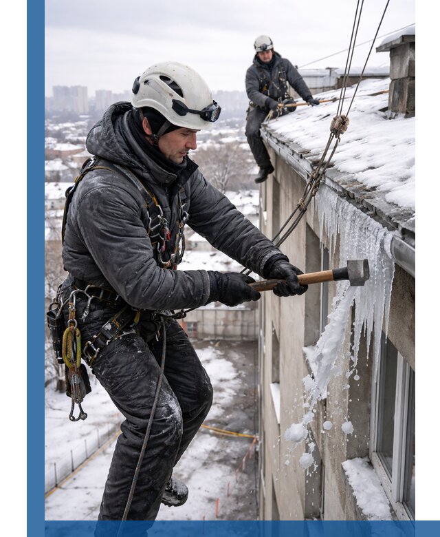 Сбивание и удаление сосулек с крыши в Кондопоге безопасно