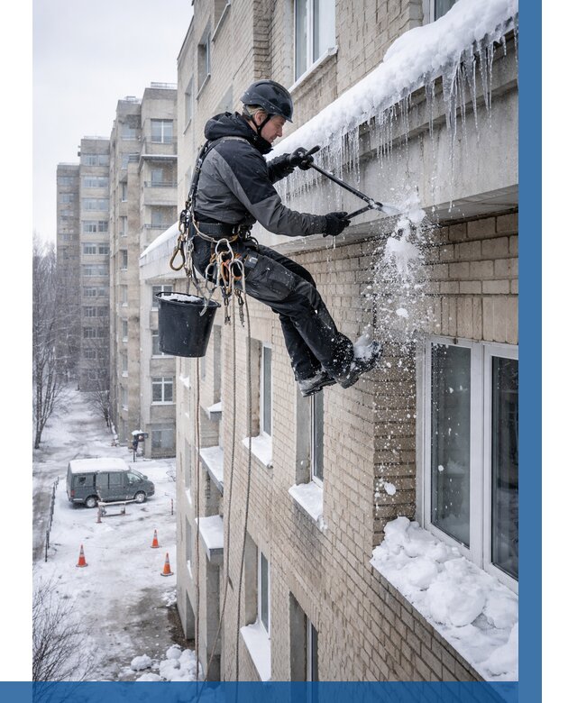 Удаление наледи с карнизов в Кондопоге от 355 р. | ВЫСОТНИК-Кнп