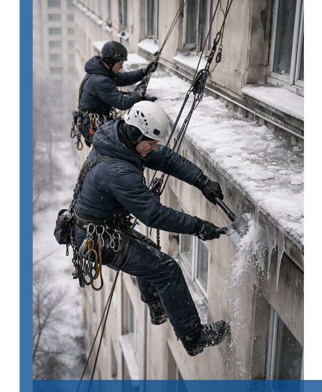 Удаление наледи и сосулек с карнизов в Кондопоге профессионально