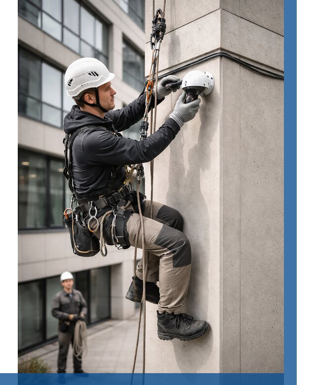 Монтаж камер видеонаблюдения на фасаде в Кондопоге от 8629 р.-ВЫСОТНИК-Кнп