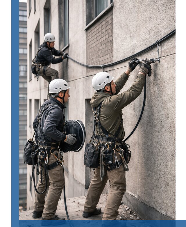 Прокладка кабеля по фасаду в Кондопоге, профессиональный монтаж