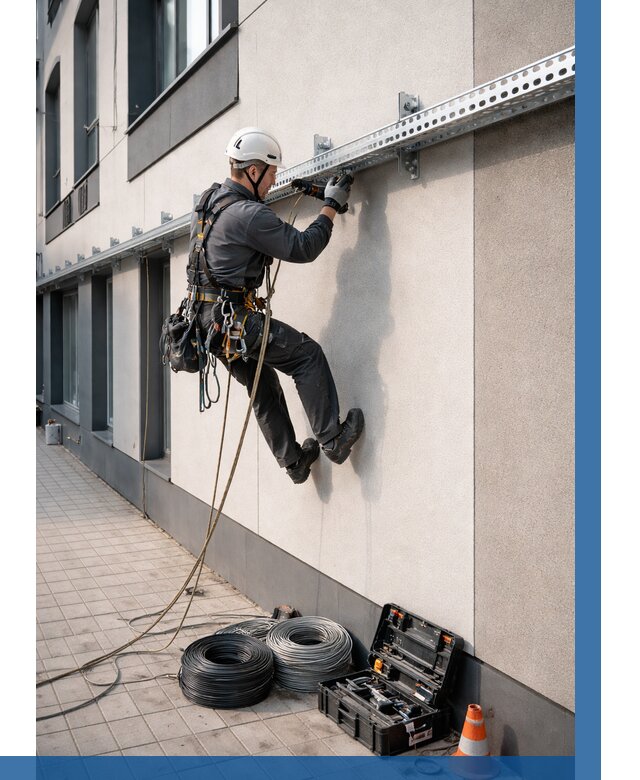 Монтаж кабельных лотков на фасаде в Кондопоге от 1218 р. | ВЫСОТНИК-Кнп