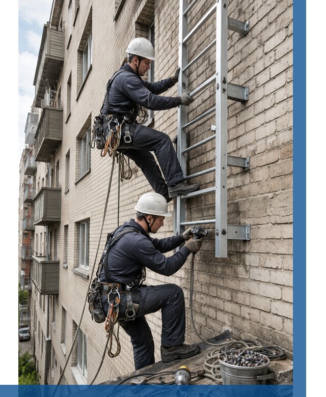Монтаж пожарной лестницы в Кондопоге от 25380 р заказать у ВЫСОТНИК-Кнп