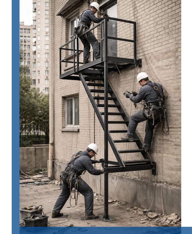 Монтаж пожарной лестницы в Кондопоге, установка и крепление