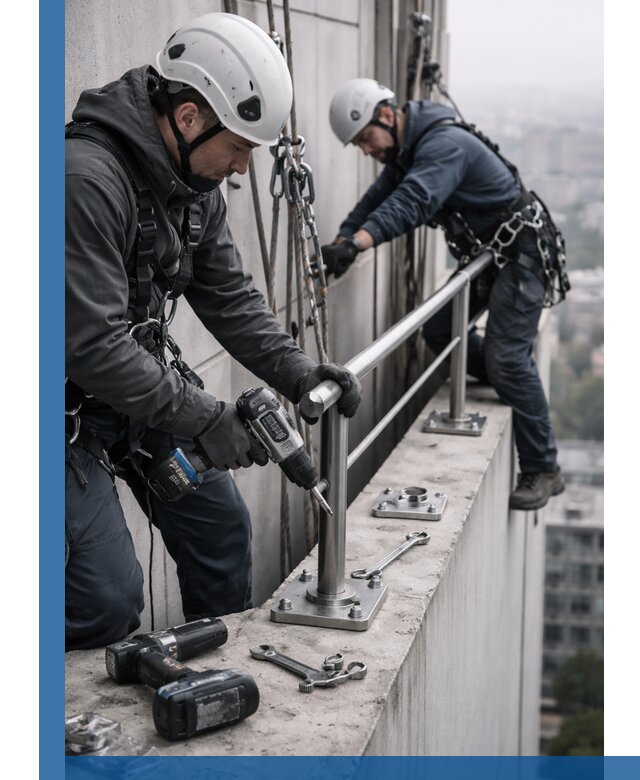 Монтаж перил на высоте в Кондопоге для жилых и промобъектов