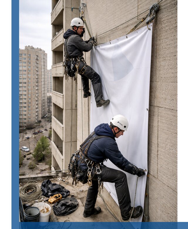 Профессиональный монтаж баннеров на фасаде в Кондопоге