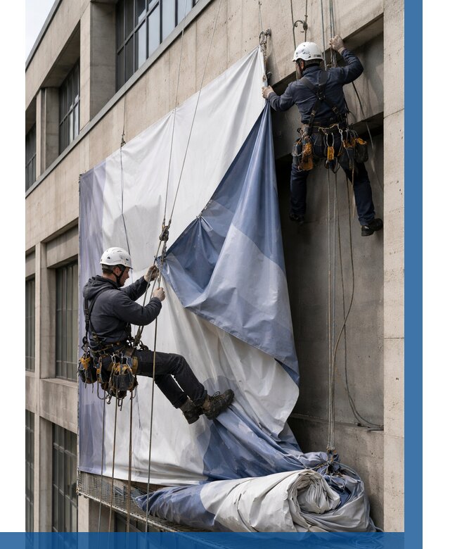 Демонтаж баннеров с фасада в Кондопоге от 4568 р. | ВЫСОТНИК-Кнп