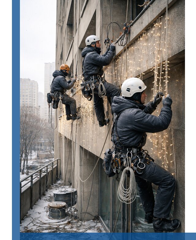 Монтаж новогодней иллюминации и украшение фасадов в Кондопоге