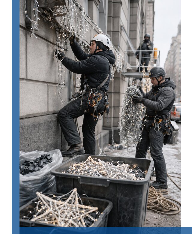 Демонтаж новогоднего оформления и гирлянд в Кондопоге