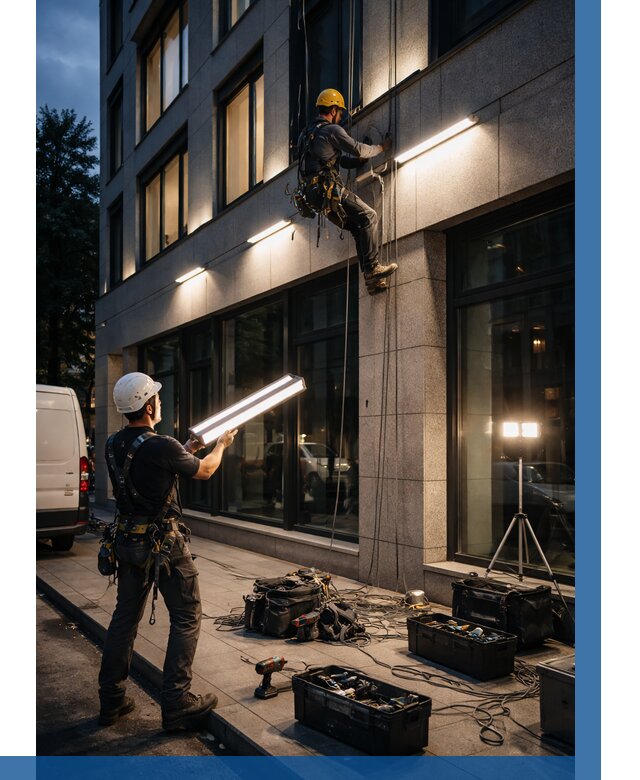 Монтаж архитектурной подсветки здания в Кондопоге от 2538 р.|ВЫСОТНИК-Кнп