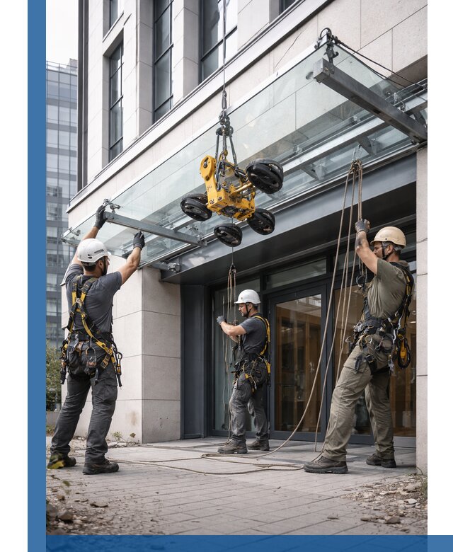 Монтаж стеклянных козырьков под ключ в Кондопоге для зданий