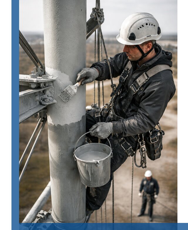Покраска мачт связи в Кондопоге промышленными альпинистами