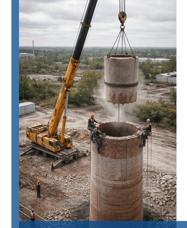 Демонтаж дымовой трубы в Кондопоге с гарантиями безопасности