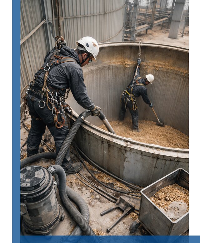 Профессиональная чистка зерновых бункеров в Кондопоге с выездом