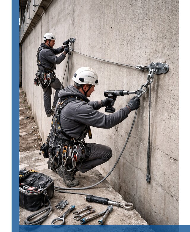 Монтаж анкерных линий высотной безопасности в Кондопоге